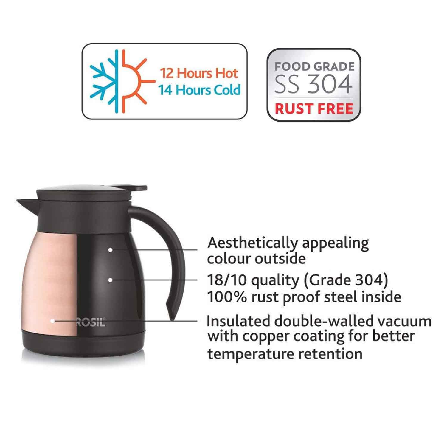 Borosil Stainless Steel 500ml Teapot with Handle